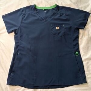 Carhartt Dark Blue Scrub Top with Green Trim Sz M